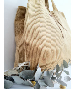 Grand sac cabas ROMA réversible - Velours Ocre/Lin ancien teinté Jaune Vermeil